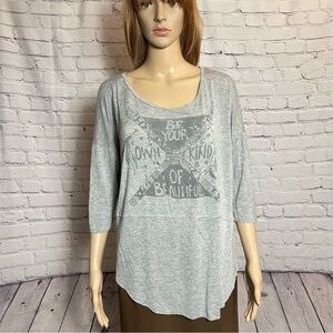 Project Social T 3/4 Sleeve Grey Tee Be Your Own Kind Of Beautiful Size S